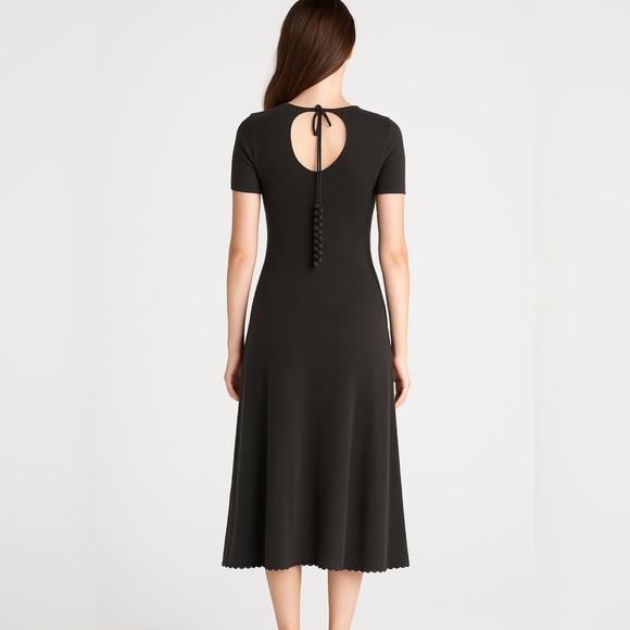 TSE Cashmere Midi Dress  Grey A-Line  Scoop Neck  Size M